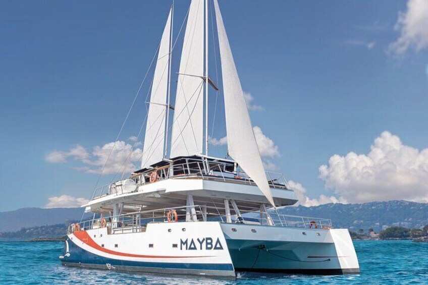 Morning Relaxation in Catamaran Antibes Marina Bay of Angels