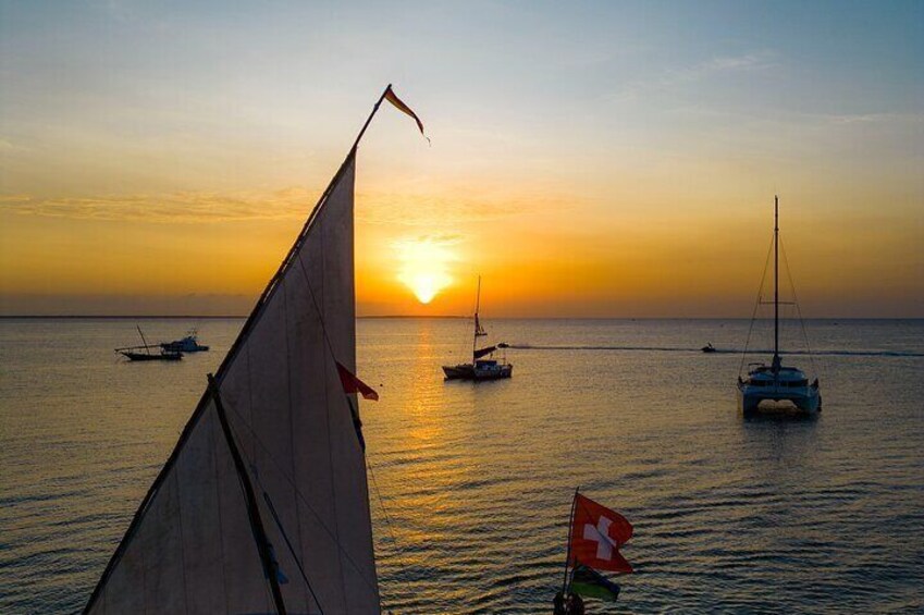 Exclusive sunset views, sailing along the coast of Zanzibar