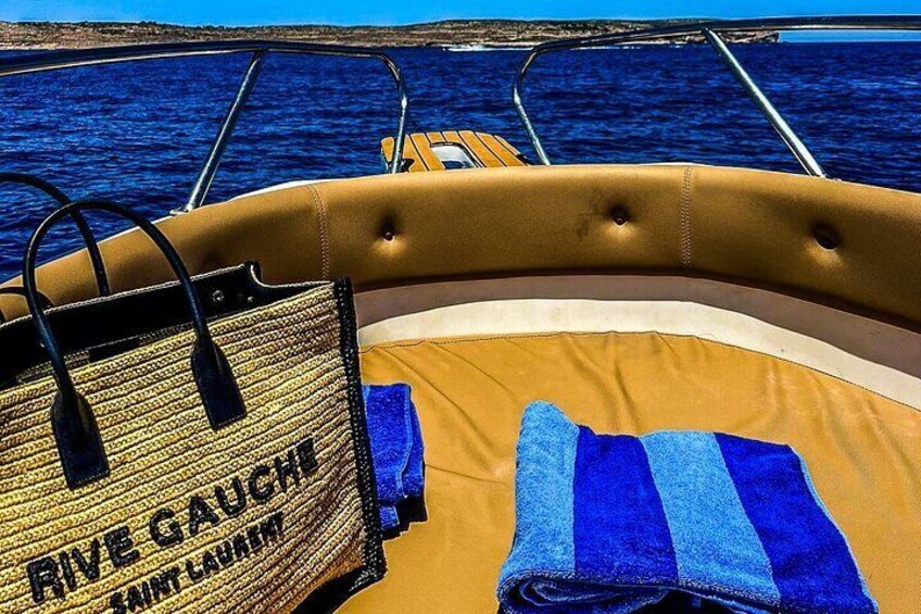 Experience ultimate comfort on a luxury private boat charter in Malta, cruising to Comino, Blue Lagoon, and Gozo with style, elegance, and breathtaking views.
