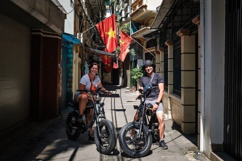 Explore Hanoi's endless local alleys on an e-bike