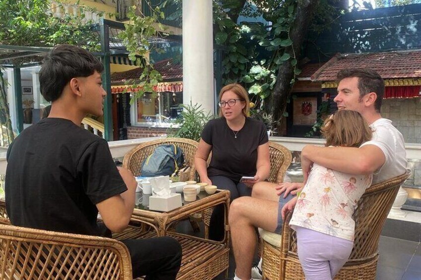 Whole family experiencing varieties of Nepali tea.