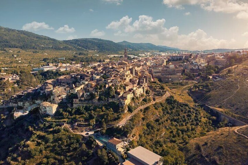 view from the air of the village of Bocairent