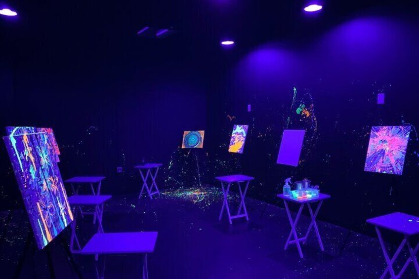 One of the private glow-in-the-dark private party rooms.