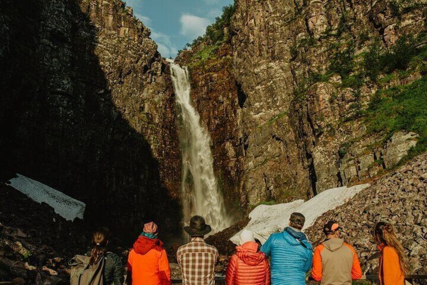 See one of Swedens highest waterfalls bathe in sunlight on midsummer