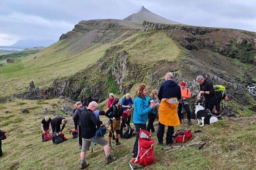 Group of hikers having a break