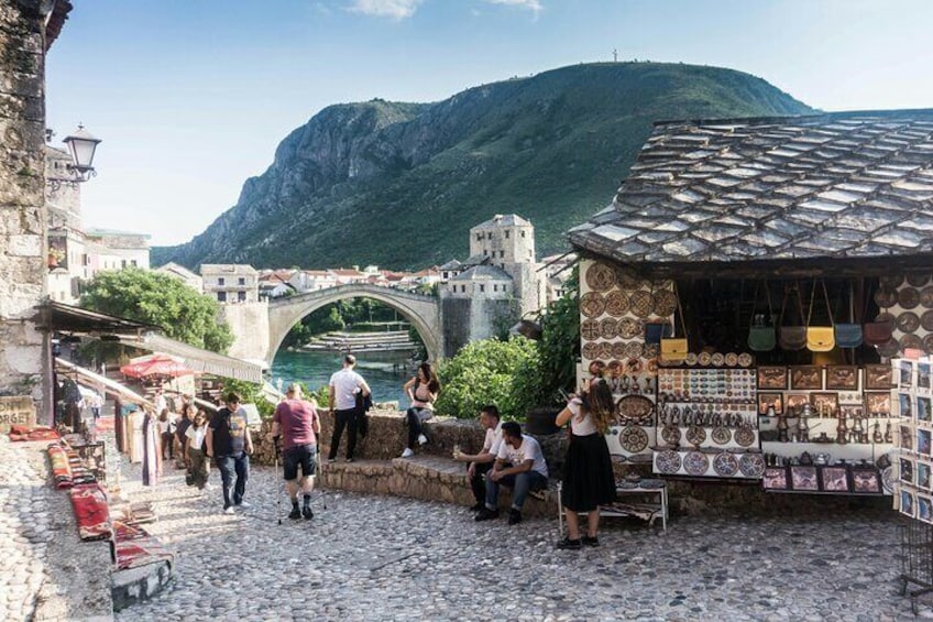 The Mostar Bridge, an iconic symbol of Ottoman architecture spanning the Neretva River
