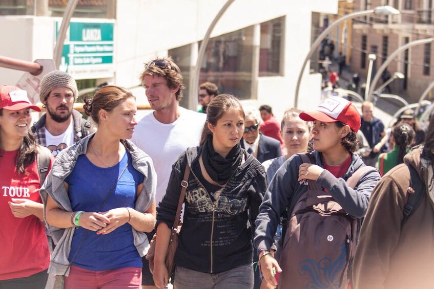 Tour group at a market in La Paz