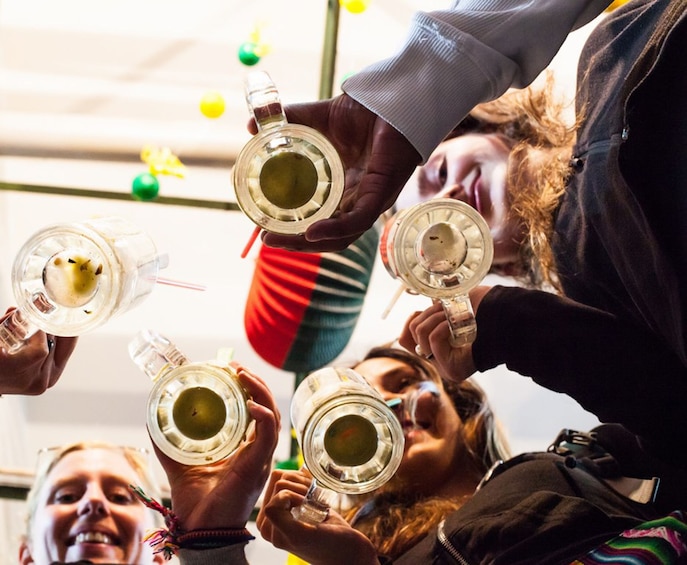 Tour group with drinks in La Paz