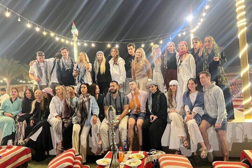 A group of Europeans from Emirates Airlines enjoying Desert Safari Activities