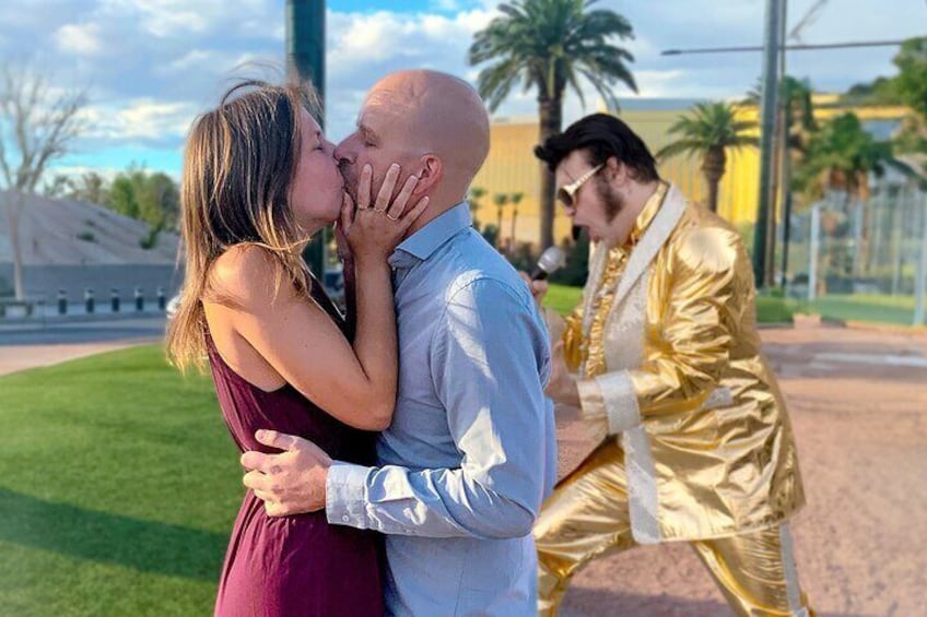 Gold Elvis Wedding or Vow Renewal at Las Vegas Sign