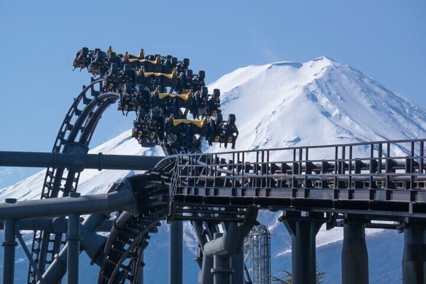  The park is set against the scenic backdrop of Mount Fuji.