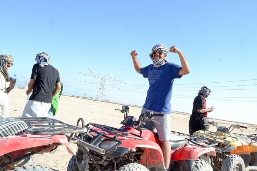 "Makadi Desert Safari: Quad Bike Ride, Camel Ride & Sea Caves Adventure with Hotel Pickup"