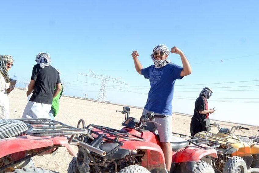 "Makadi Desert Safari: Quad Bike Ride, Camel Ride & Sea Caves Adventure with Hotel Pickup"