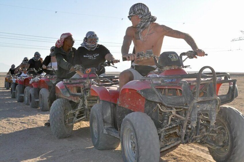 "Makadi Desert Safari: Quad Bike Ride, Camel Ride & Sea Caves Adventure with Hotel Pickup