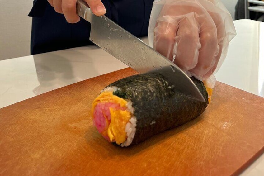 Making decorative sushi rolls near Tokyo Skytree
