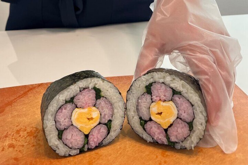 Making decorative sushi rolls near Tokyo Skytree