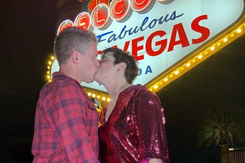 Goth Wedding or Vow Renewal at Vegas Sign with Props and Photos