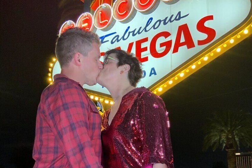 Goth Wedding or Vow Renewal at Vegas Sign with Props and Photos