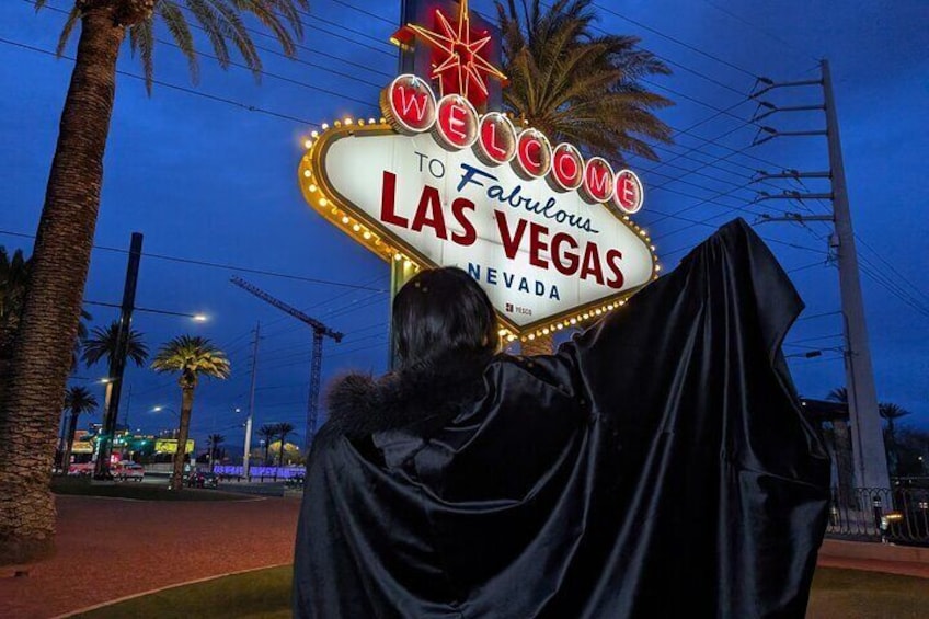 Goth Wedding or Vow Renewal at Vegas Sign with Props and Photos
