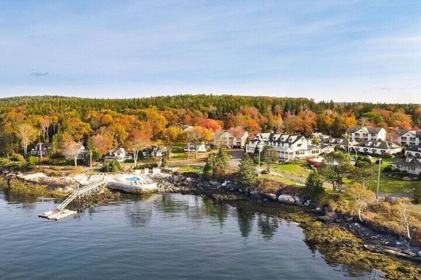 Historic Spruce Point Inn with some of the best views on the Boothbay peninsula.