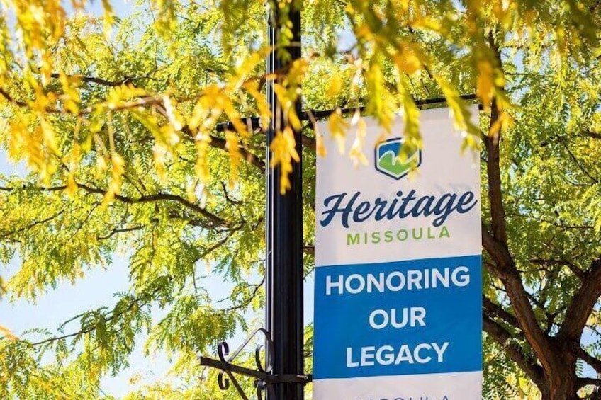 Beautiful trees, flowers, and banners in downtown Missoula