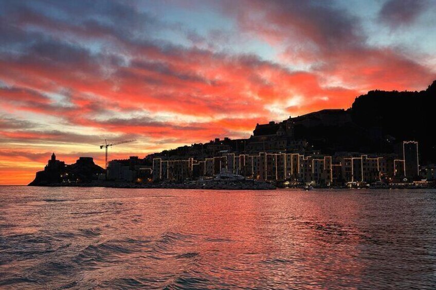 Romantic sunset between Portovenere and its islands