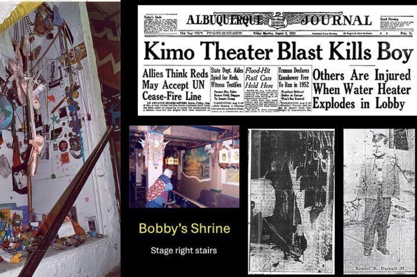 Tour content shown on screens while outside the haunted KiMo Theatre. 