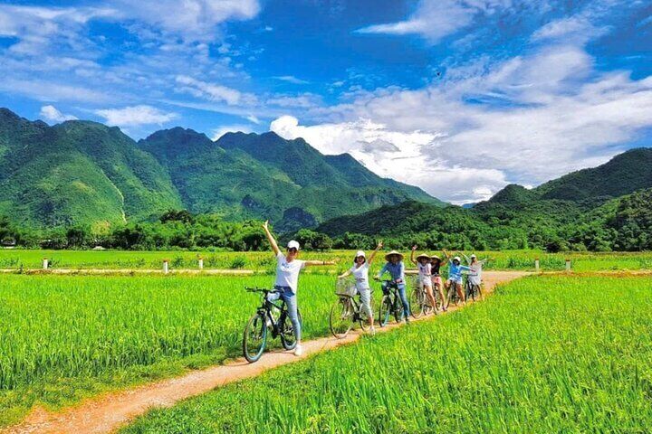 Cycling through rice fields in Mai Chau