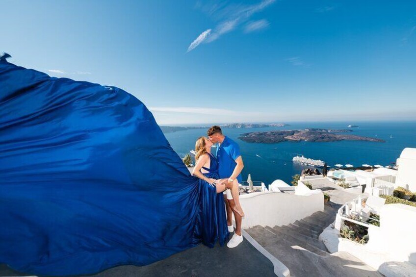 Flying Dress Photoshoot in Santorini with Pick Up 