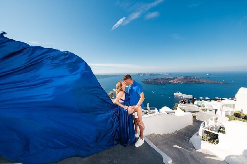 Flying Dress Photoshoot in Santorini with Pick Up