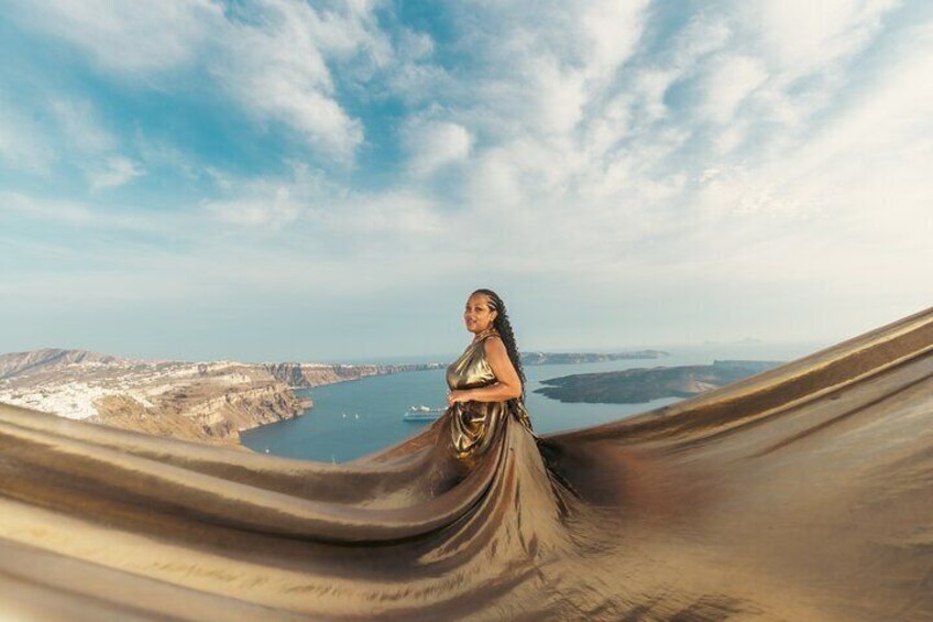 Flying Dress Photoshoot in Santorini with Pick Up 