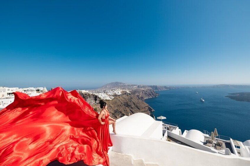 Flying Dress Photoshoot in Santorini with Pick Up 