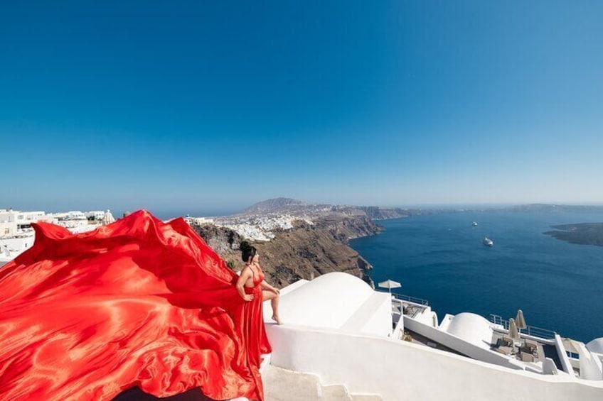Flying Dress Photoshoot in Santorini with Pick Up