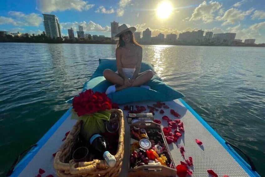 Private Floating Picnic in Condado Lagoon with Wine & Rose Petals