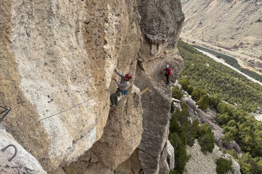 Climbing the Merganser Loop on the Wind River Via Ferrata