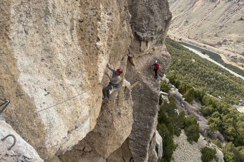 Climbing the Merganser Loop on the Wind River Via Ferrata