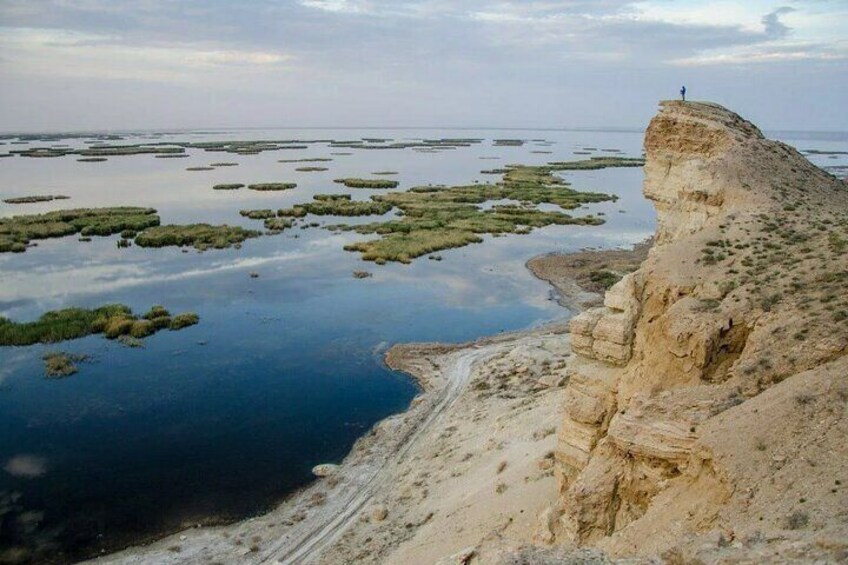 An amazing sunset of Aral Sea . Enjoying with friendly people