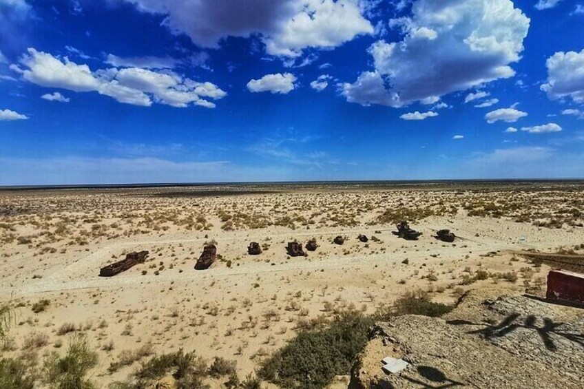 An amazing sunset of Aral Sea . Enjoying with friendly people