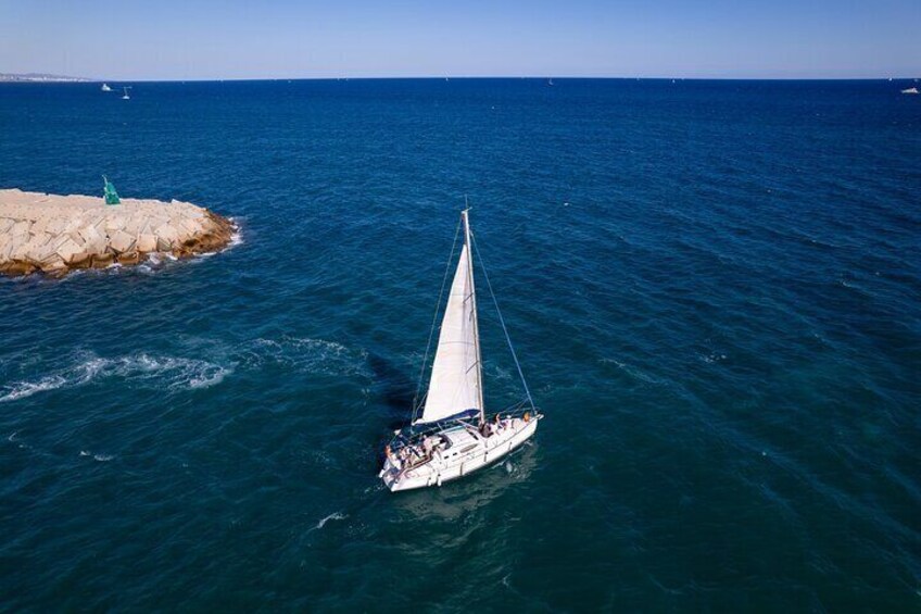 Barcelona Badalona Sailboat Tour Snack Drinks Swimming Sunset