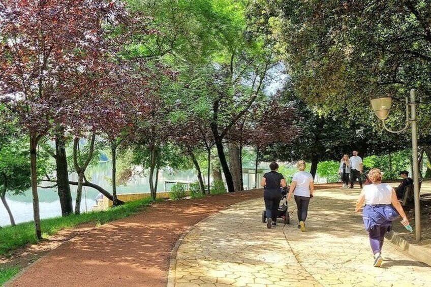 Walking through Grand Park of Tirana.