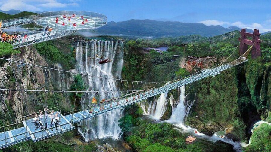 Gulong Gorge Skywalk Glass Bridge and Waterfall View Tour