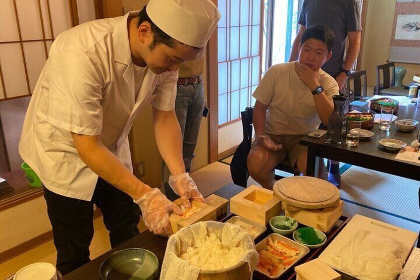 demonstration by sushi chef