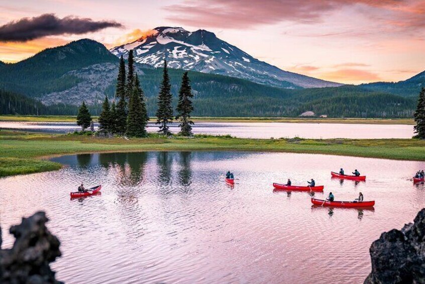 Sunset over the Cascades - Moonlight & Starlight Canoe Tour - Wanderlust Tours - Bend Oregon