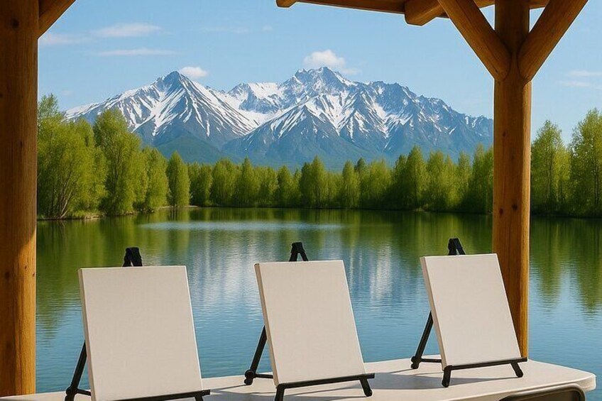 Paint with a view—our lakeside pavilion offers the perfect backdrop for your Alaskan art experience.