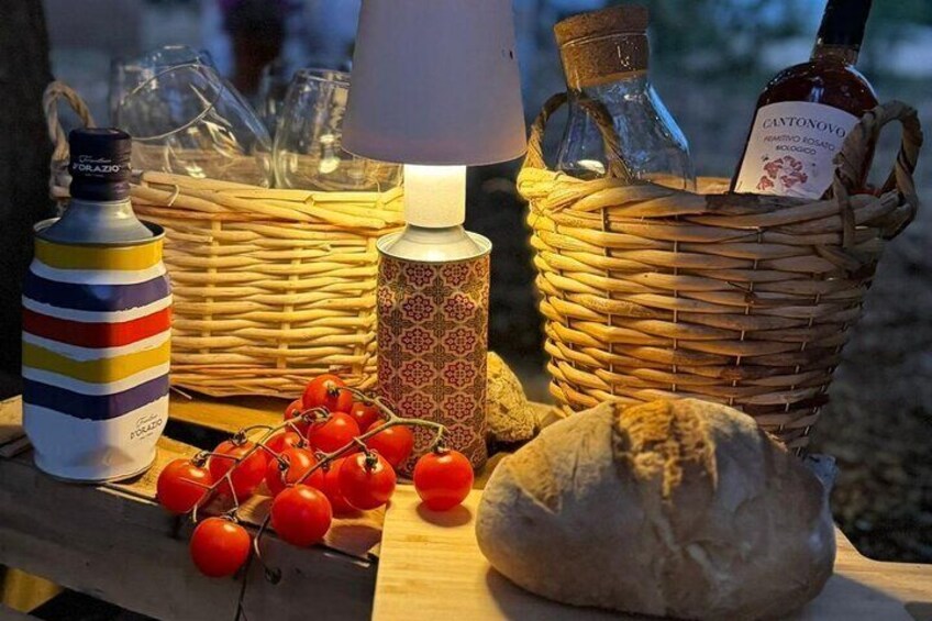 Picnic among the olive groves tasting in the countryside of Conversano