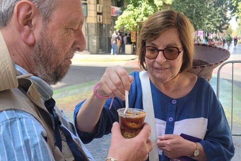 Tasting some Mote con Huesillo