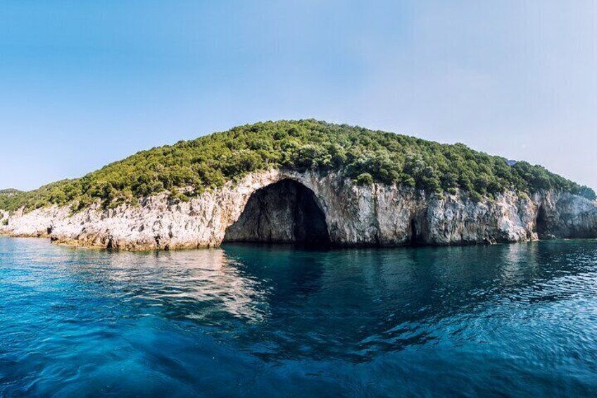From Lefkimmi Syvota Blue Lagoon and Cave Sunset Cruise