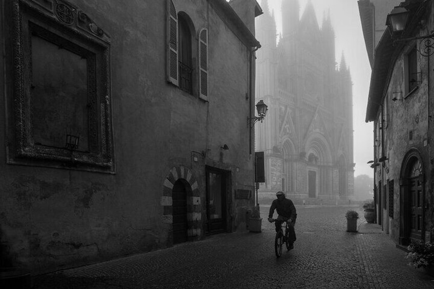 Orvieto Cathedral in winter fog 