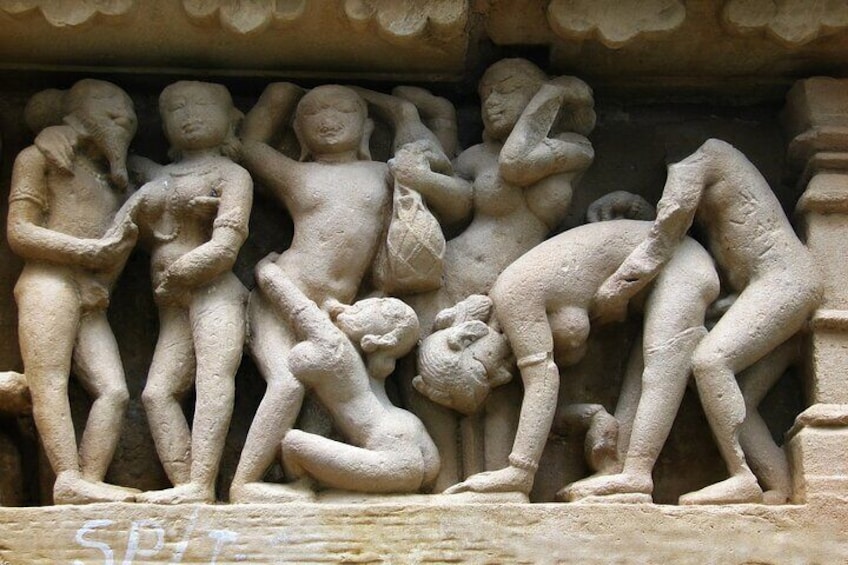 Temples of Khajuraho, one of the most popular tourist destinations in India, and famous for their erotic sculptures. Unesco World Heritage.