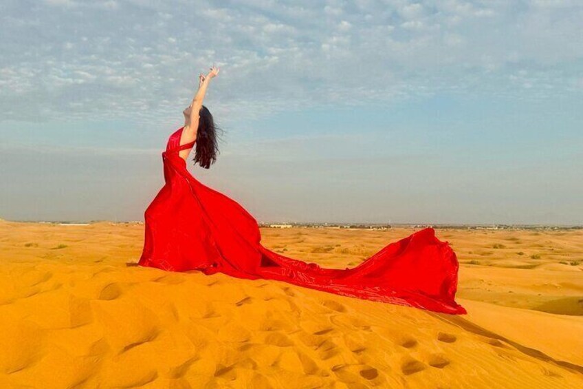Dubai Evening Desert Safari with Flying Dress Photoshoot